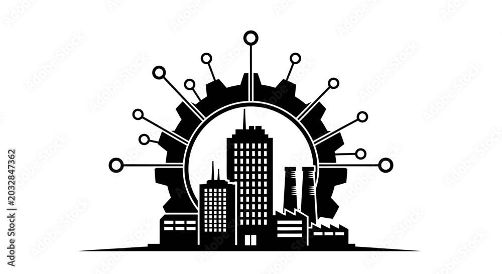 Naklejka premium Industrial Smart City Gear Logo Concept.