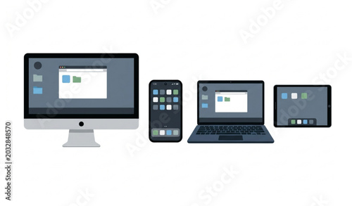 Computer smartphone laptop and tablet flat vector illustration isolated technology device set