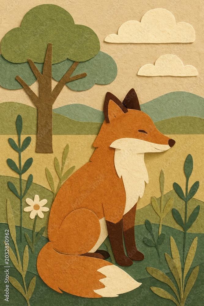 Naklejka premium Whimsical fox in nature