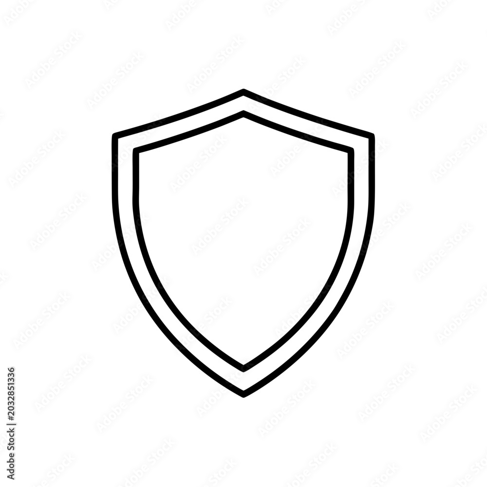 Obraz premium Shield icon, protection symbol, security logo, safety sign, black outline
