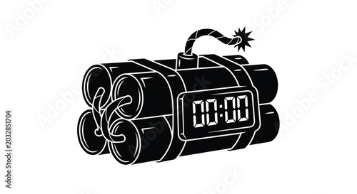 Tableau sur toile Black and white illustration of a bomb with digital timer display