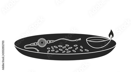 Tableau sur toile Minimalist icon of a Rakhi festival puja plate with diya.