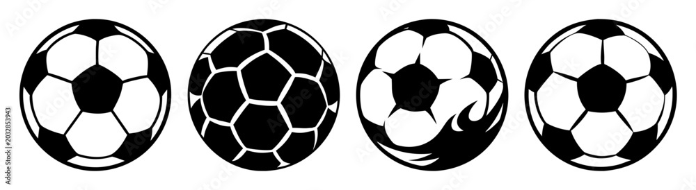Fototapeta premium Three Soccer Balls in Black and White Line Art Illustration for Sports Design