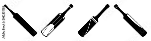 Cricket Bat and Ball Set Isolated on White Background Minimalist Line Art