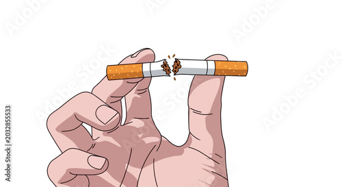 Foto Hand breaking a cigarette in half, quit smoking concept.
