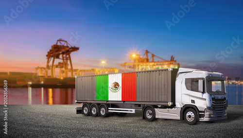 Photos Mexico Flag Shipping Container Truck at Port
