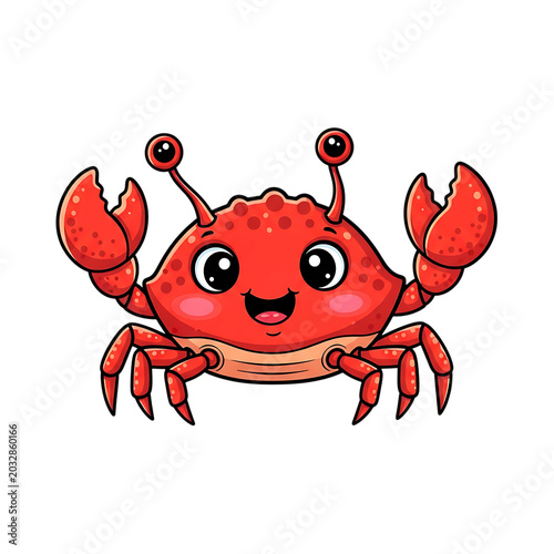 A cheerful cartoon crab with red shell and big eyes isolated on transparent background