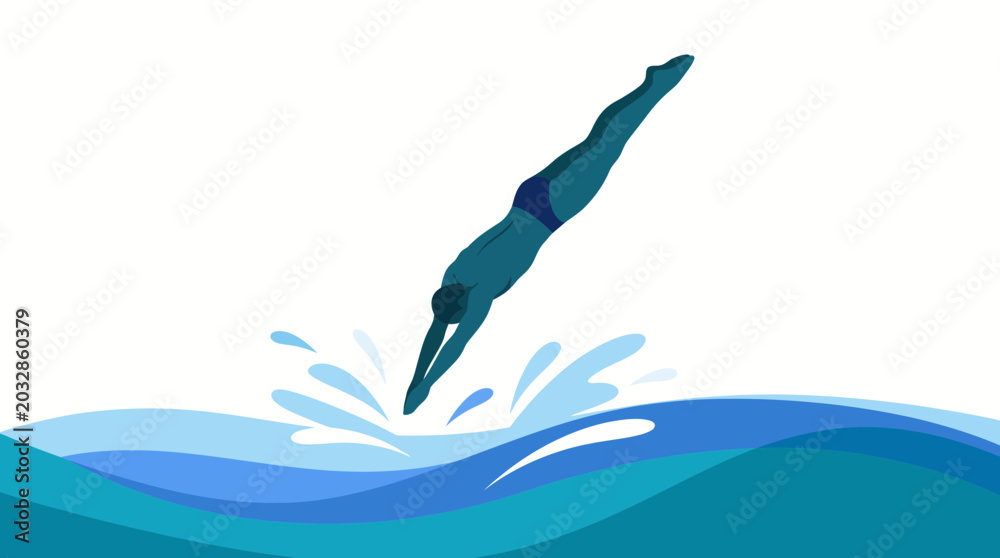 Obraz premium Diver Jumping into Water Splash