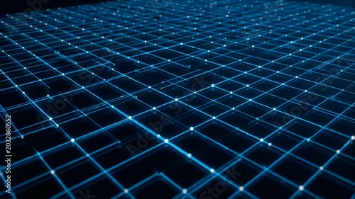 Glowing blue grid lines and dots.