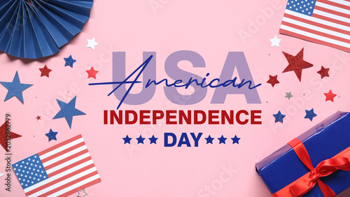 USA flags, stars and gift b...