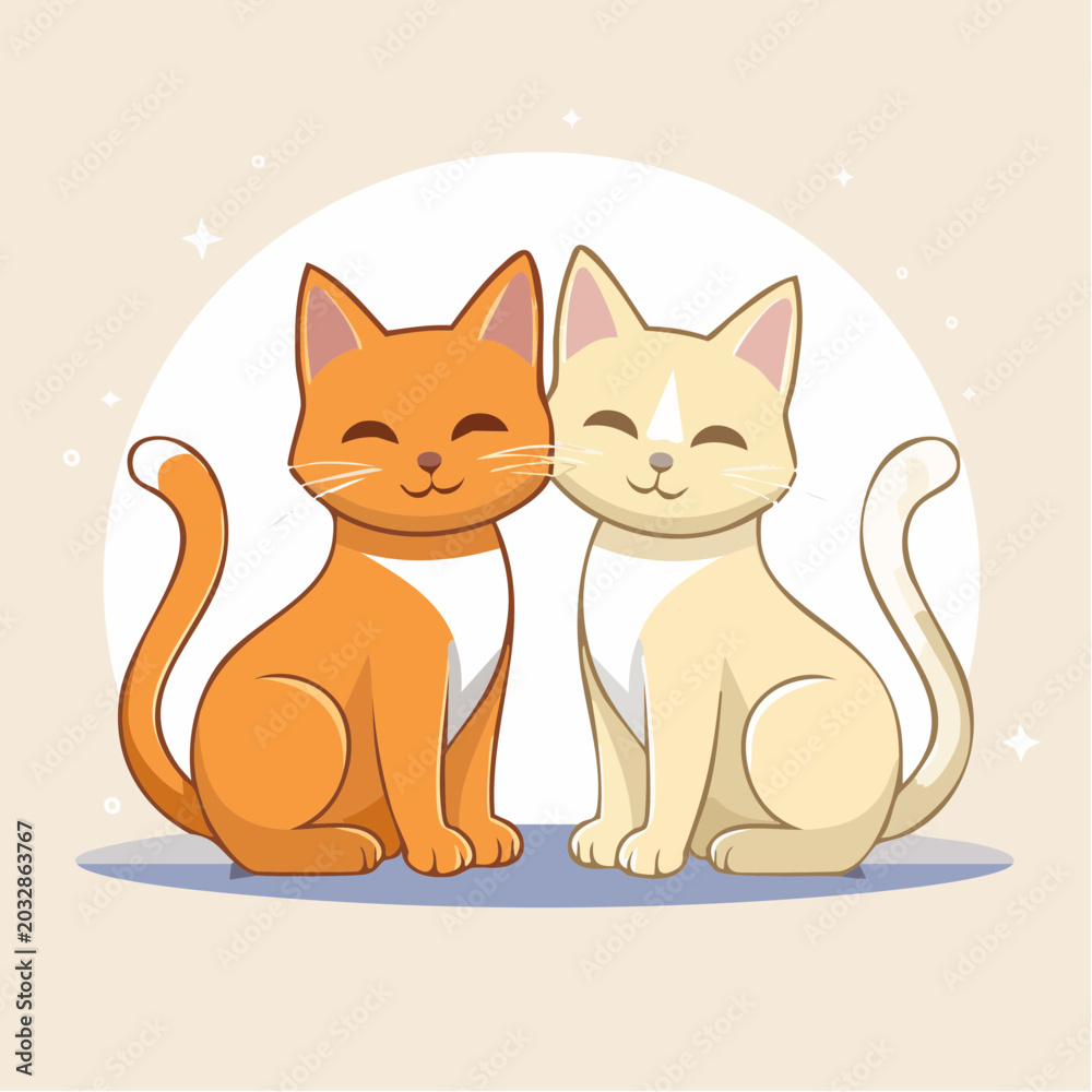 Obraz premium Two cute cartoon cats sitting together