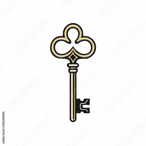 Vintage ornate key with clover-shaped bow