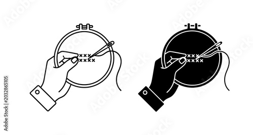 Cuadro en lienzo Embroidery hoop, hand stitching, sewing icons, vector graphics