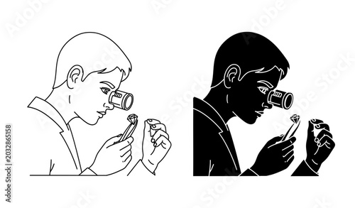 Quadro em tela Magnifying glass, inspect, examine, people icons, line style