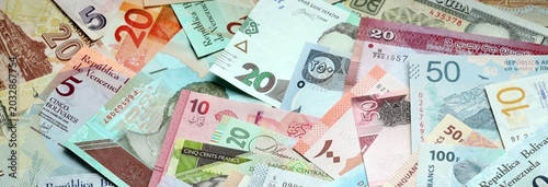 Slika na platnu Big amount of money bills of various currencies