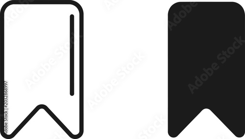 Photos Bookmark icon outline and filled shapes on white background representing saving