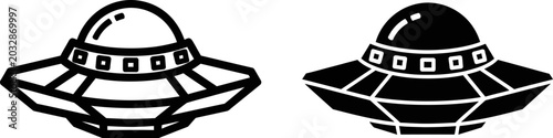 Foto Flying saucer icon in outline and solid black on white background for science fi