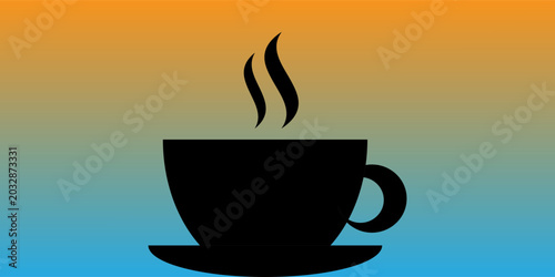 Photos Minimalist vector illustration of a black coffee cup and saucer silhouette with rising steam