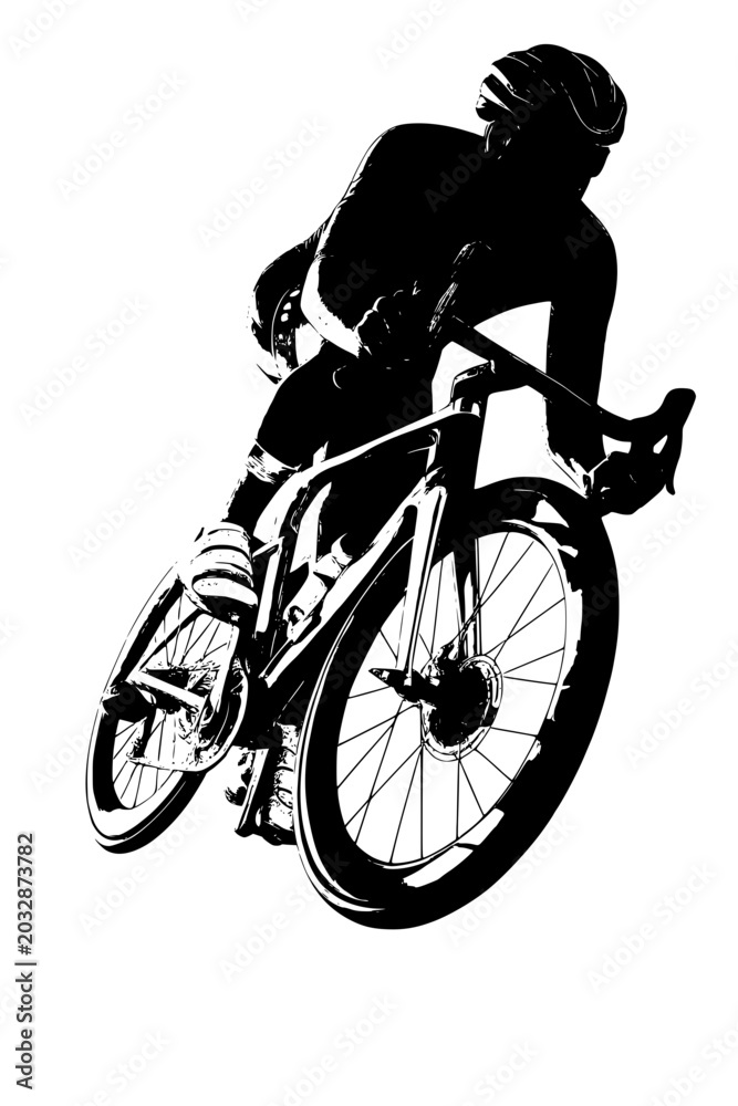 Naklejka premium Professional cyclist vector riding road bike at sunset