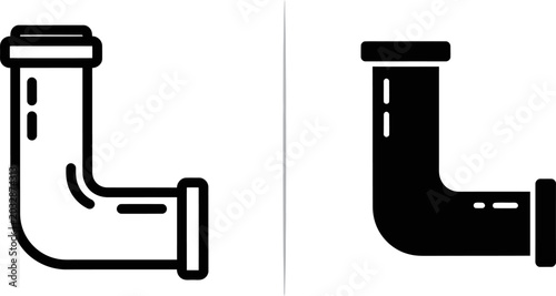 Plumbing pipe icon in outline and solid styles on white background