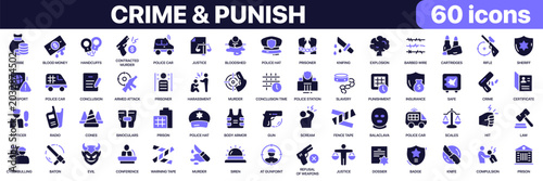 Photos Crime and punish icon collection in purple colored style