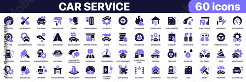 Bilde på lerret Car service icon collection in purple colored style