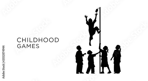 Obraz na plátně Silhouette illustration of children playing traditional climbing game