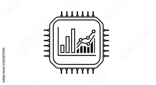 Tableau sur toile Data processing microprocessor chip icon with bar and line charts