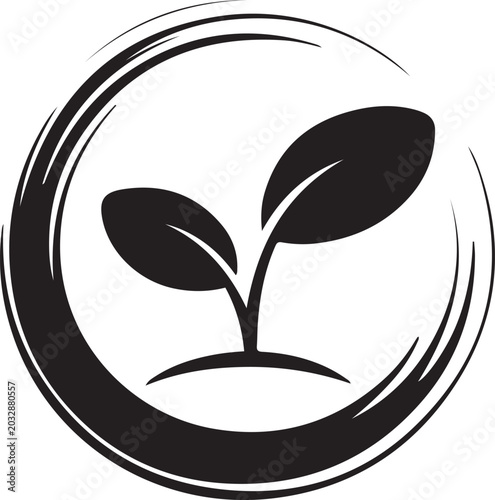 Canvas-taulu A simple, elegant design featuring a plant sprout enclosed within a dynamic circular brushstroke