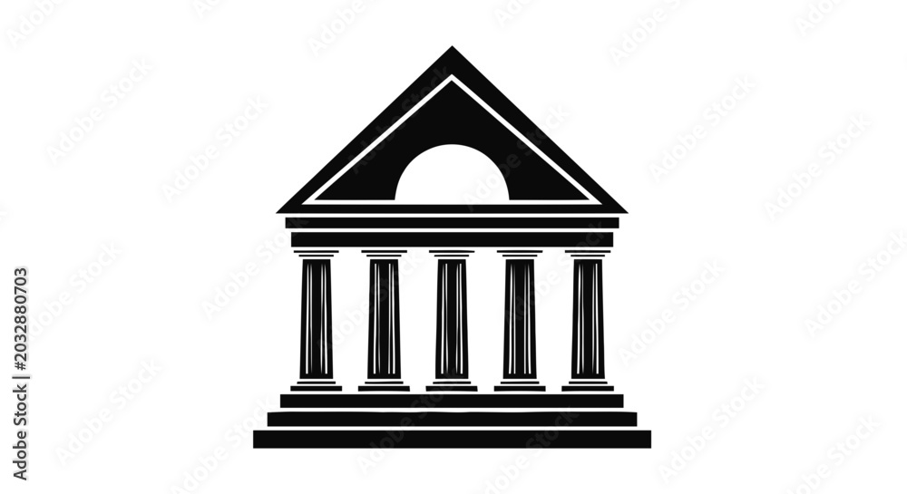 Naklejka premium Vector illustration of classic bank building icon with pillars and pediment on a transparent background