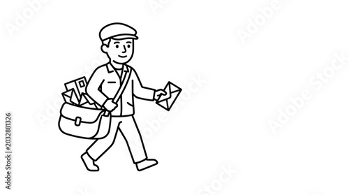 Fotografi A line art illustration of a friendly mail carrier delivering letters