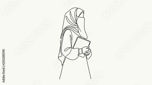 Photos Minimalist continuous line art drawing of a Muslim woman wearing a niqab