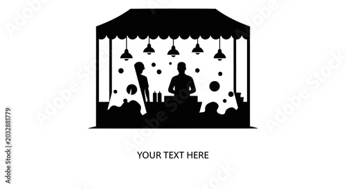 Bild auf Leinwand Black and white silhouette illustration of a DJ booth and nightclub stage performance