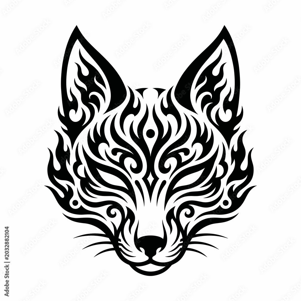 Fototapeta premium Illustration of a Kitsune mask with flame design on face