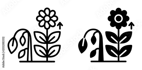 Schilderij op canvas Growth and Decline Icons: Thriving Plant vs