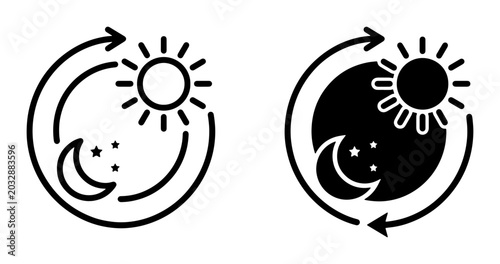 Tableau sur toile Day and Night Cycle Icons, Sun and Moon Rotation Symbol, Celestial Time Transiti