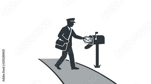 Принти на полотні A mail carrier delivering a letter into a mailbox on a sidewalk.