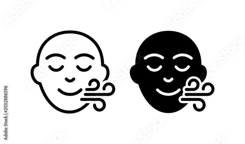 Tableau sur toile Calm Face Icons, Peaceful Breath Symbol, Serene Expression Vector Set, Relaxatio