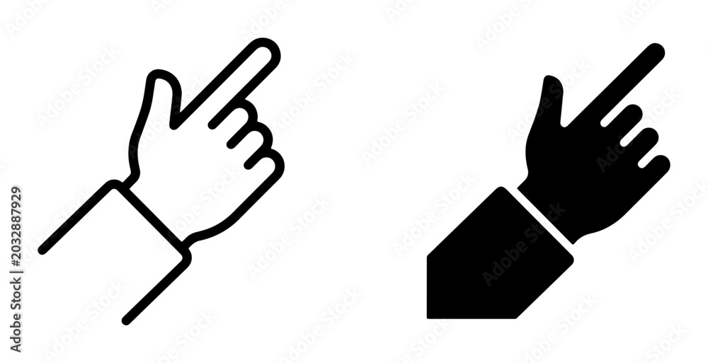 Obraz premium Pointing Hand Icon Set, Finger Gesture Vector Graphics, Click and Select Symbols, Navigation and Action Cursors, Digital Interface Elements