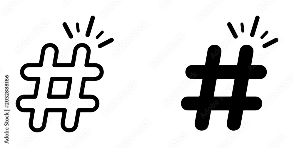 Obraz premium Hashtag Icons, Social Media Symbol Set, Digital Communication Graphics, Internet Trend Markers, Vector Art Collection