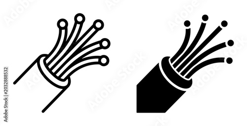 Photos Fiber Optic Cable Icons, Network Connection Symbols, High Speed Data Transmissio