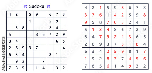 Sudoku puzzle grid with completed and partially filled cells  