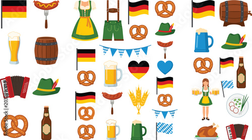 Oktoberfest & German Culture Icon Set – Bavaria Festival Clipart Collection