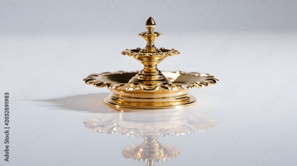 Naklejka premium Golden Offering Bowl Statue Symbolizing Ritual Abundance and Sacred Tradition