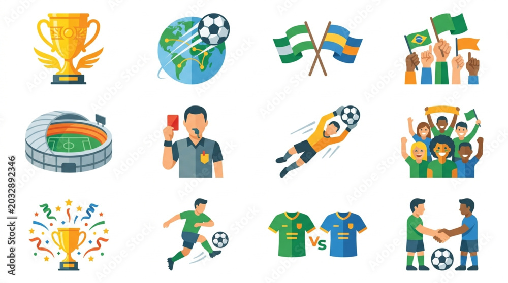 Fototapeta premium Collection of Soccer Football Sport Icons and Symbols.