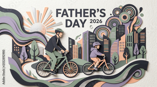 Retro Happy Fathers Day Typography with Urban Skyline Decorative Vintage Greeting Illustration