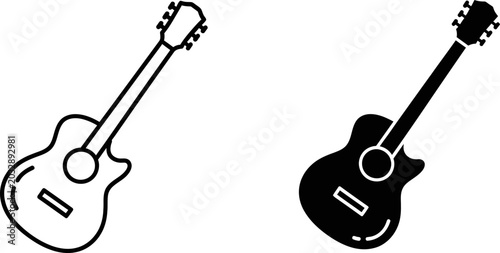 Foto Acoustic guitar outline and silhouette on a white background with copy space for