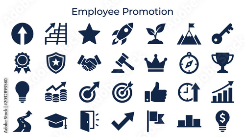 Foto Employee promotion and career growth success icons representing achievements, go