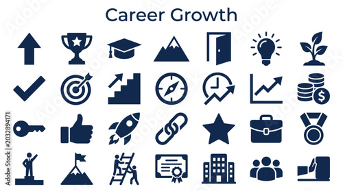 Foto Career growth and business success icons representing goals achievements progres