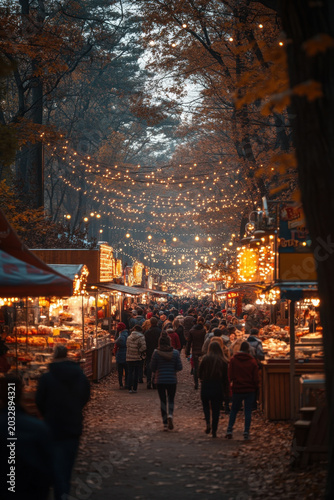 People walking through a crowded street market.